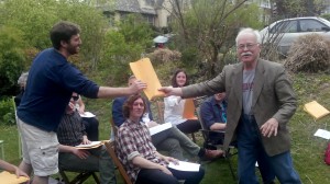 Prof. Lensing presents Taylor Steele '14 a book prize for his accomplishments in German